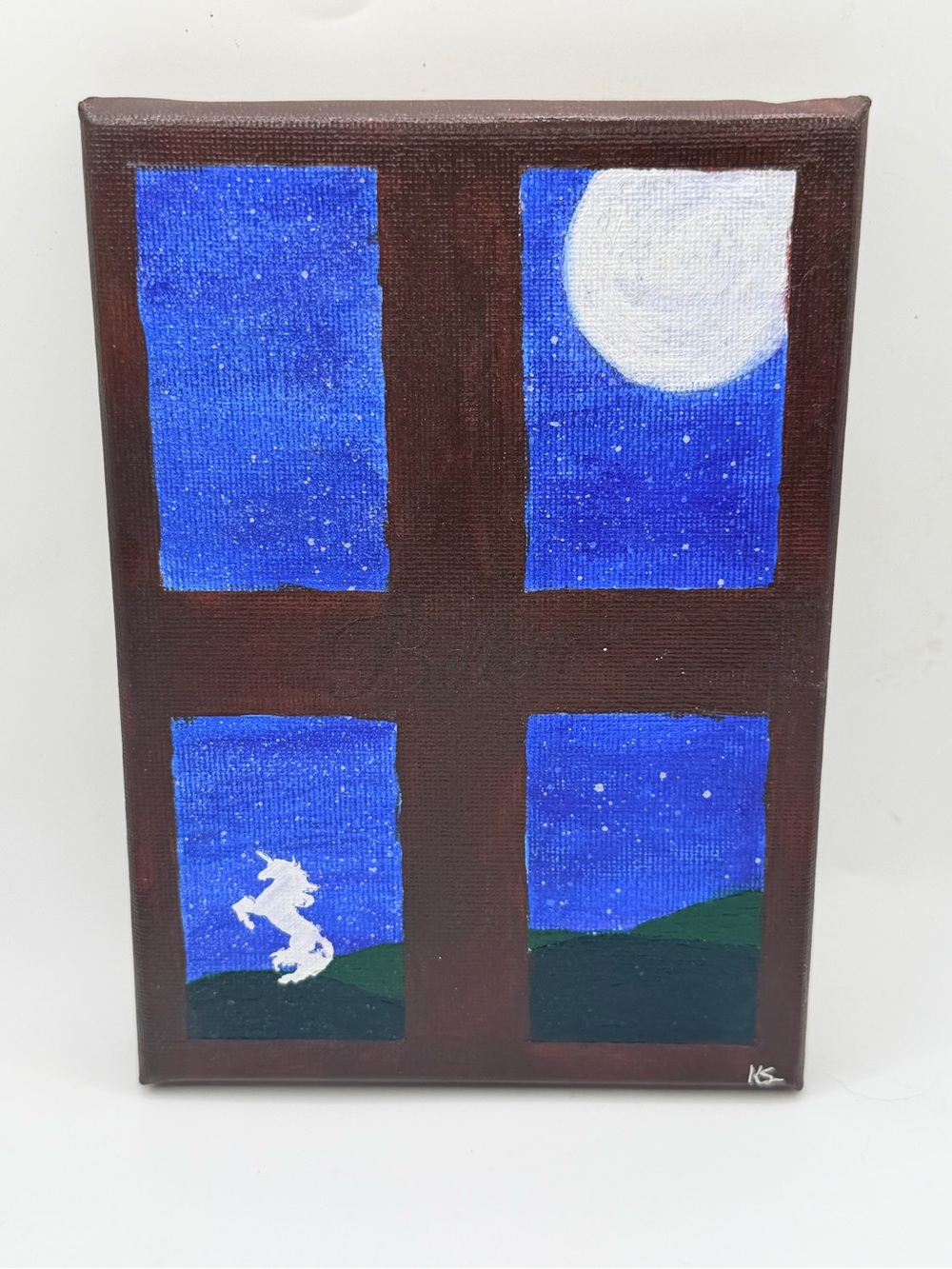 Mini Unicorn Window Art - Blue & White Unicorn Scene